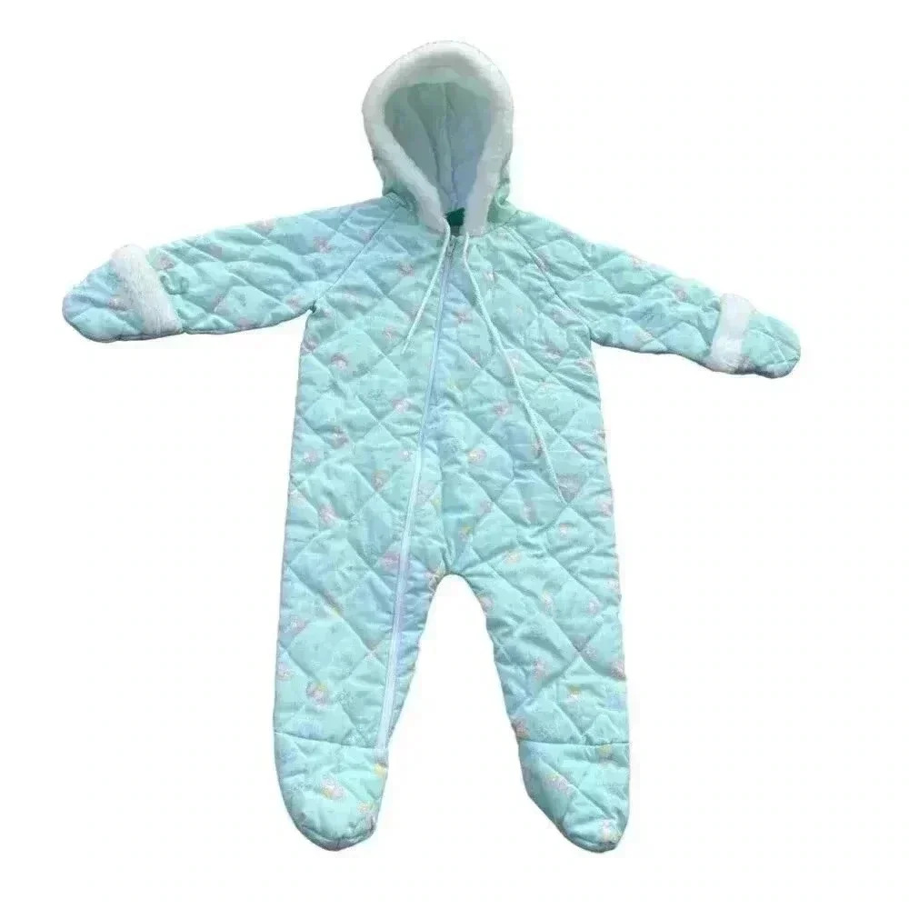Vintage Baby‎ Quilted Snowsuit w/ Hood Pastel Blue squirrel Warm Cozy